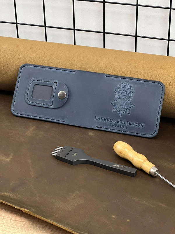 Обкладинка на посвідчення Національної Гвардії України із натуральної шкіри "Crazy Hors", Синій — FAMK