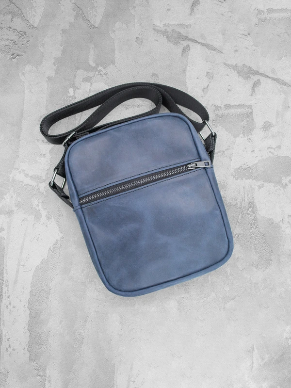 Чоловіча сумка месенджер (через плече) з натуральної шкіри crazy horse, Синій