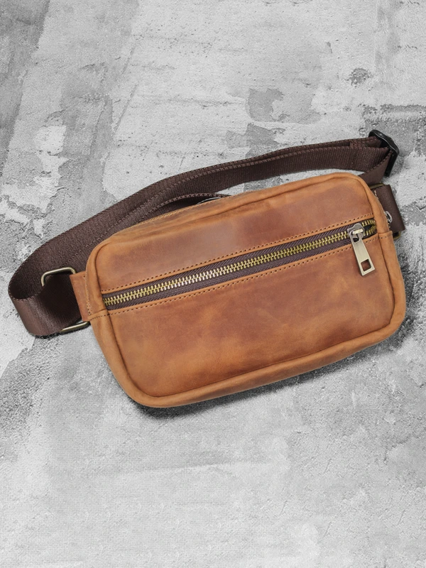 Сумка на пояс (бананка) з натуральної шкіри  crazy horse для чоловіків та жінок, Коричневий