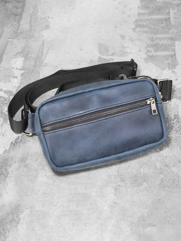 Сумка на пояс (бананка) з натуральної шкіри  crazy horse для чоловіків та жінок, Синій