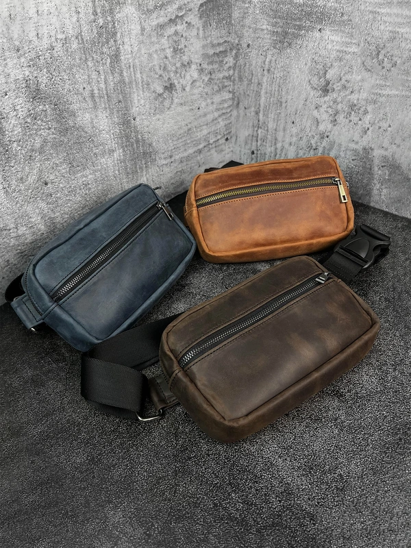 Сумка на пояс (бананка) з натуральної шкіри  crazy horse для чоловіків та жінок, Темно-коричневий