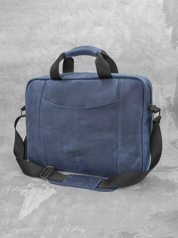 Сумка для ноутбука з натуральної шкіри crazy horse, Синій
