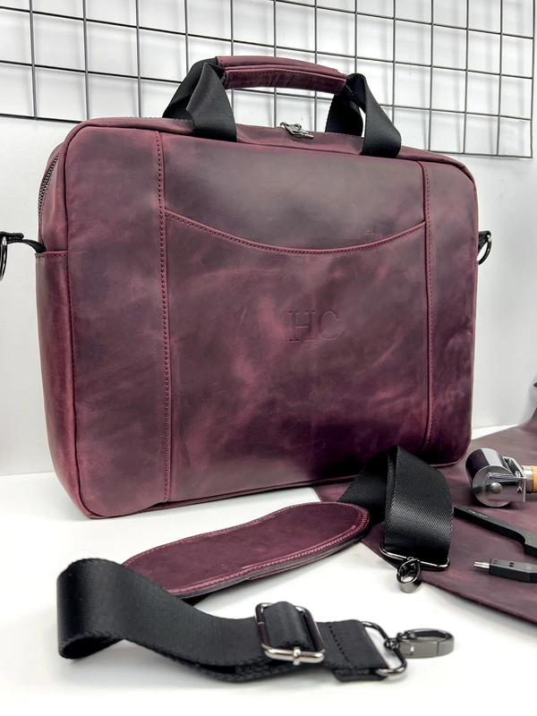 Сумка для ноутбука з натуральної шкіри crazy horse, Марсала