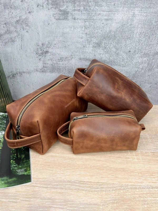 Несесер (косметичка) із натуральної шкіри crazy horse, Коричневий, L — FAMK