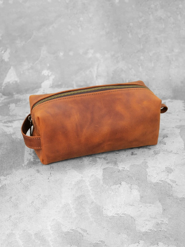 Несесер (косметичка) із натуральної шкіри crazy horse, Коричневий, M — FAMK