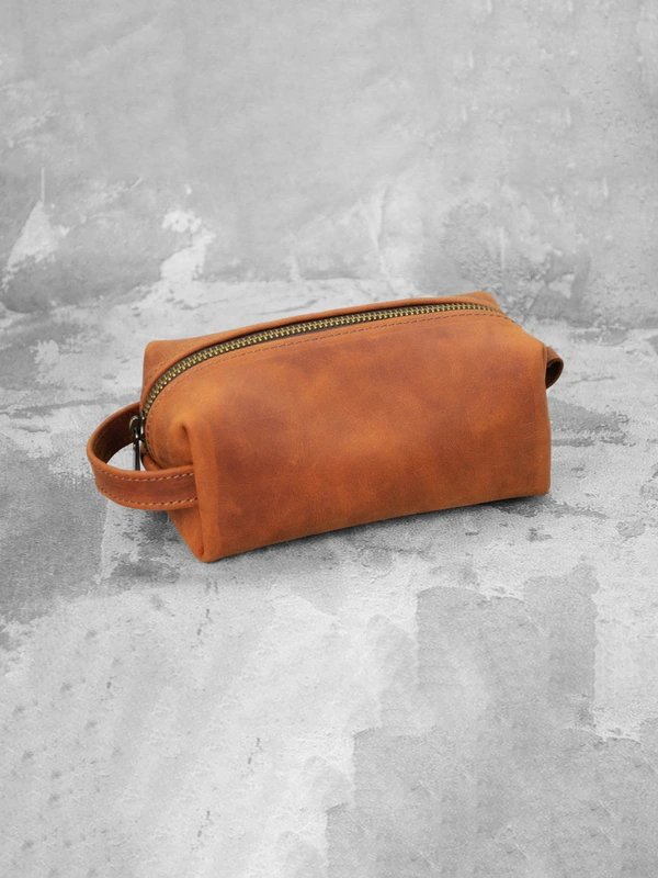 Несесер (косметичка) із натуральної шкіри crazy horse, Коричневий, S — FAMK