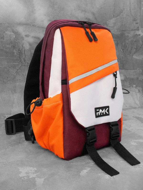 Рюкзак-сумка слінг на одне плече FAMK бордовий/помаранчевий