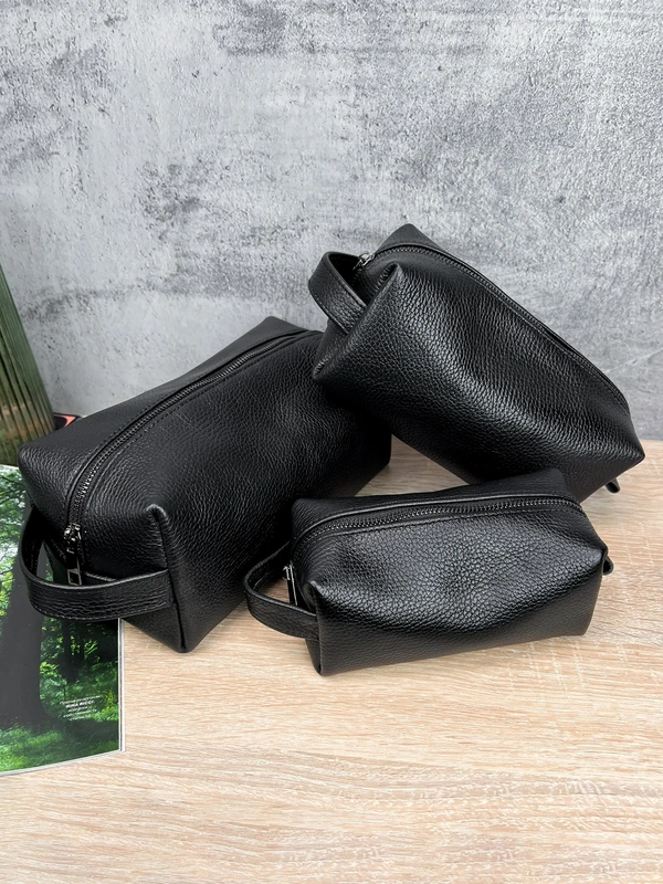 Несесер (косметичка) із натуральної шкіри, Чорний, L — FAMK