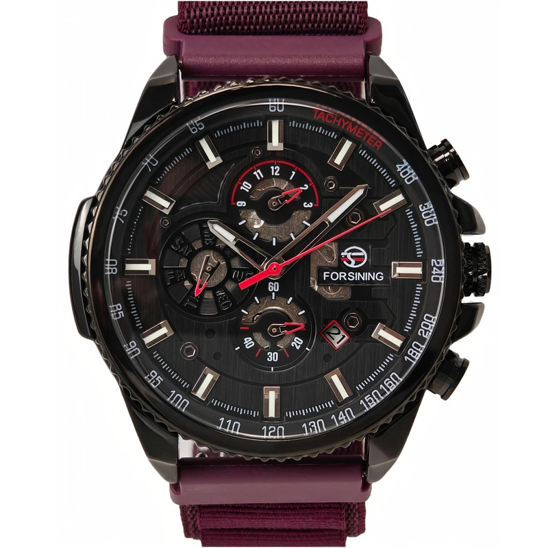Чоловічий механічний годинник Forsining Finance Wine Red — Forsining