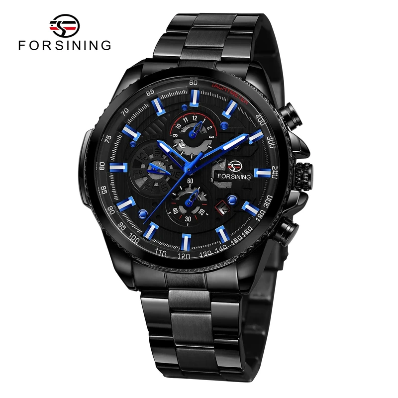 Forsining 6909 All Black-Blue Steel
