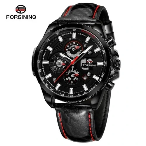 Forsining 6909 All Black Leather