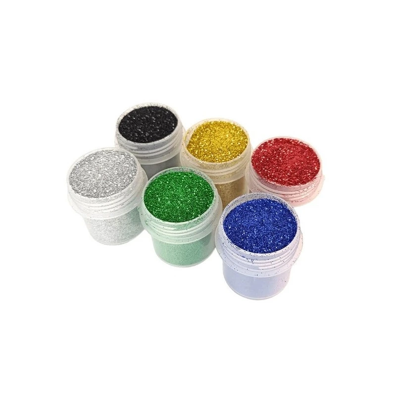 Набір гліттеру для біо-тату glitter-set-02mm-20, 6 кольорів по 12 мл