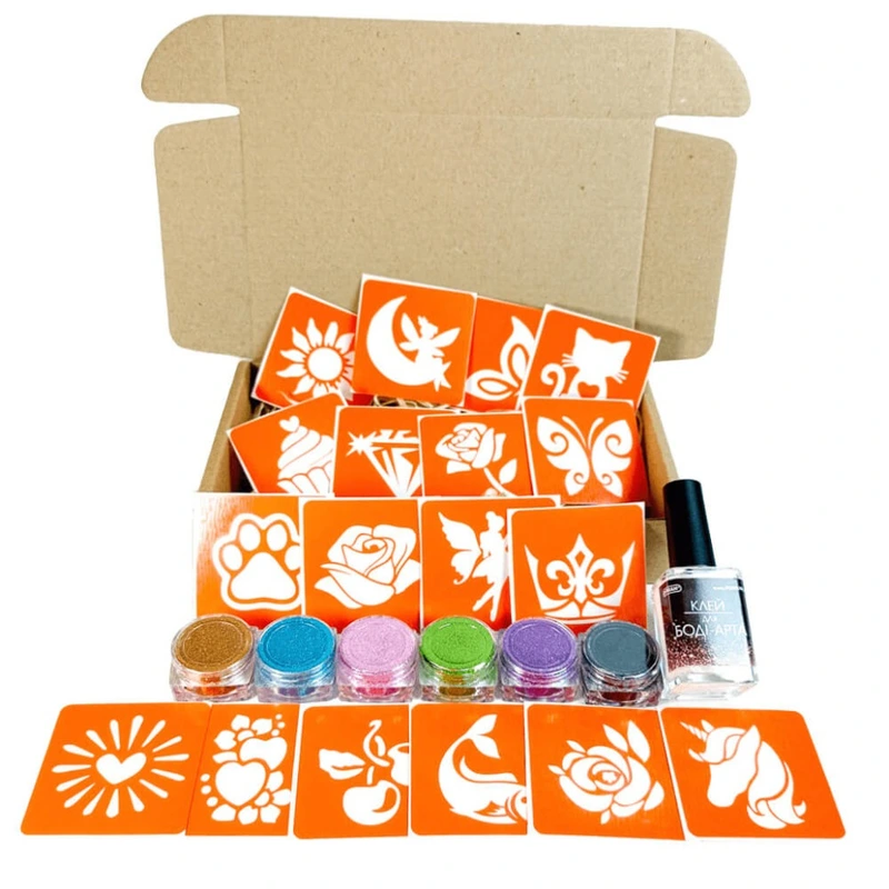 Набір для біо-тату "Для дівчаток #4 - гліттер" set-girls-4-glitter 18 трафаретів — Fresh Tattoo