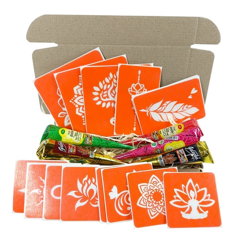 Набір кольорової хни з трафаретами для біо-тату №4 color-henna-set-04 — Fresh Tattoo