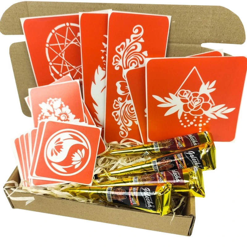 Набір кольорової хни з трафаретами для біо-тату №6 color-henna-set-06 — Fresh Tattoo