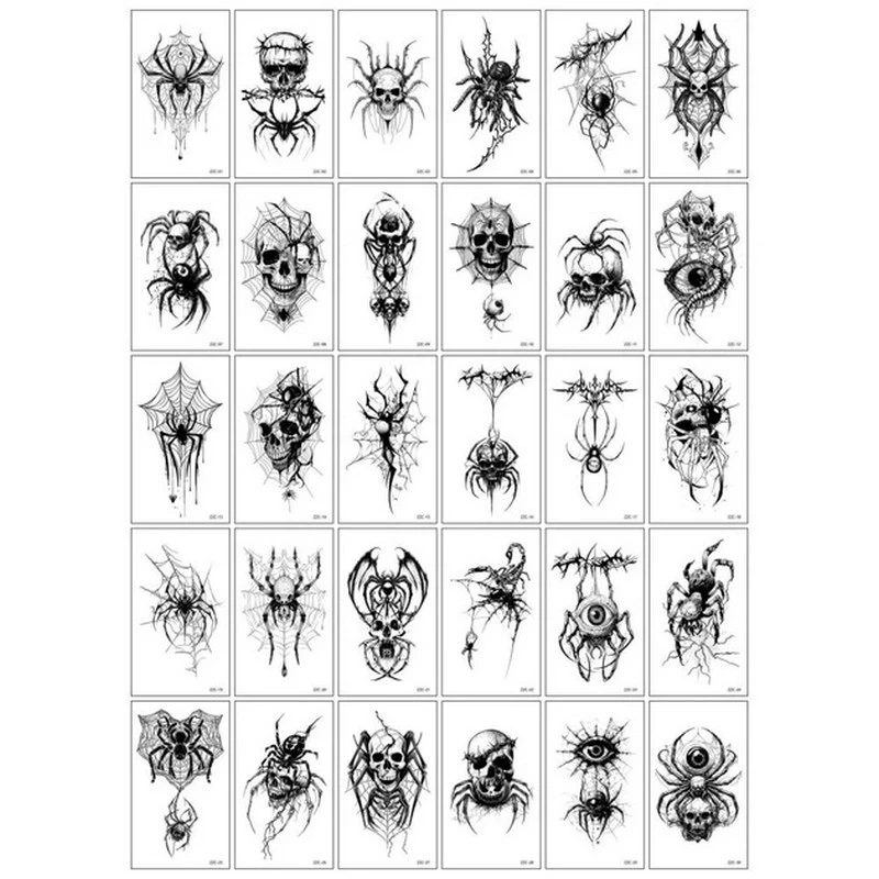 Набір тимчасових тату "Чорні міні №7" black-tattoo-mini-set-7-ZZC-30, 30 штук, розмір 9,5 х 9,5 см — Fresh Tattoo