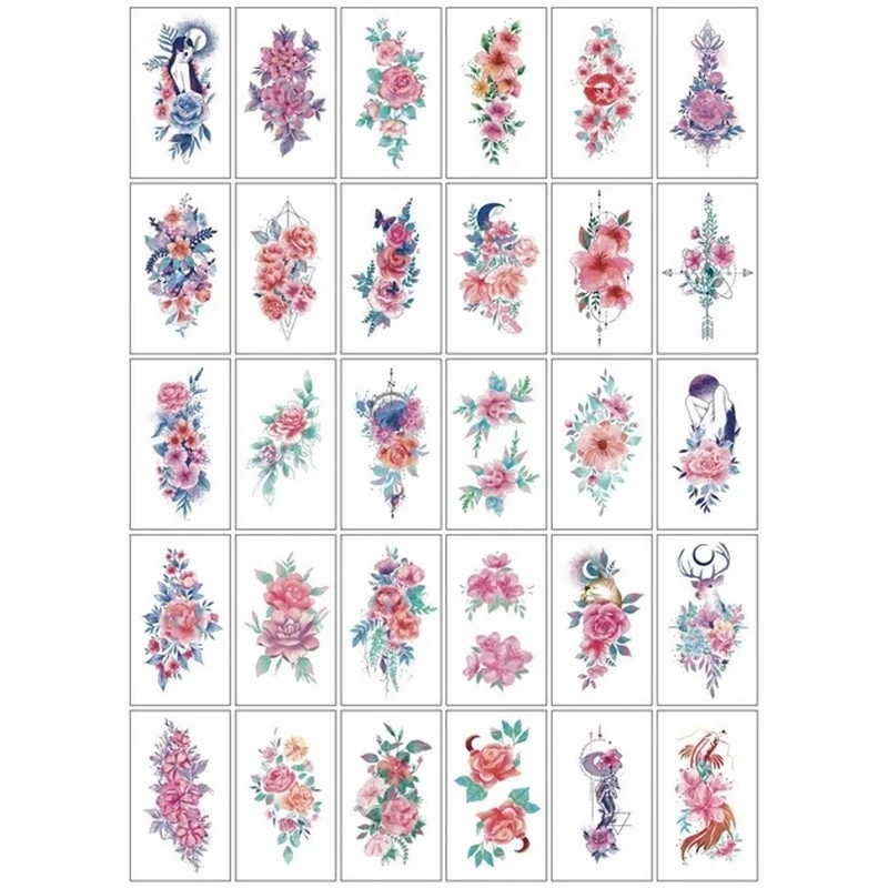 Набір тимчасових тату "Кольорові міні №4" color-tattoo-mini-set-4-30-RB30, 30 штук, розмір 9,5 х 9,5 см — Fresh Tattoo