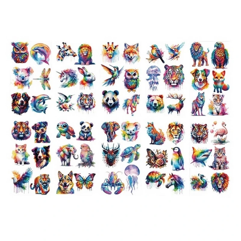 Набір тимчасових тату "Тварини - акварель" animals-watercolor-mini-set-1-10, 10 штук, розмір 12 х 7 см — Fresh Tattoo