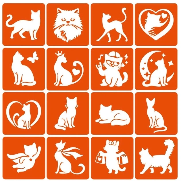 Набір трафаретів для біо-тату "Котики" Fresh Tattoo cats-6x6-16 — Fresh Tattoo