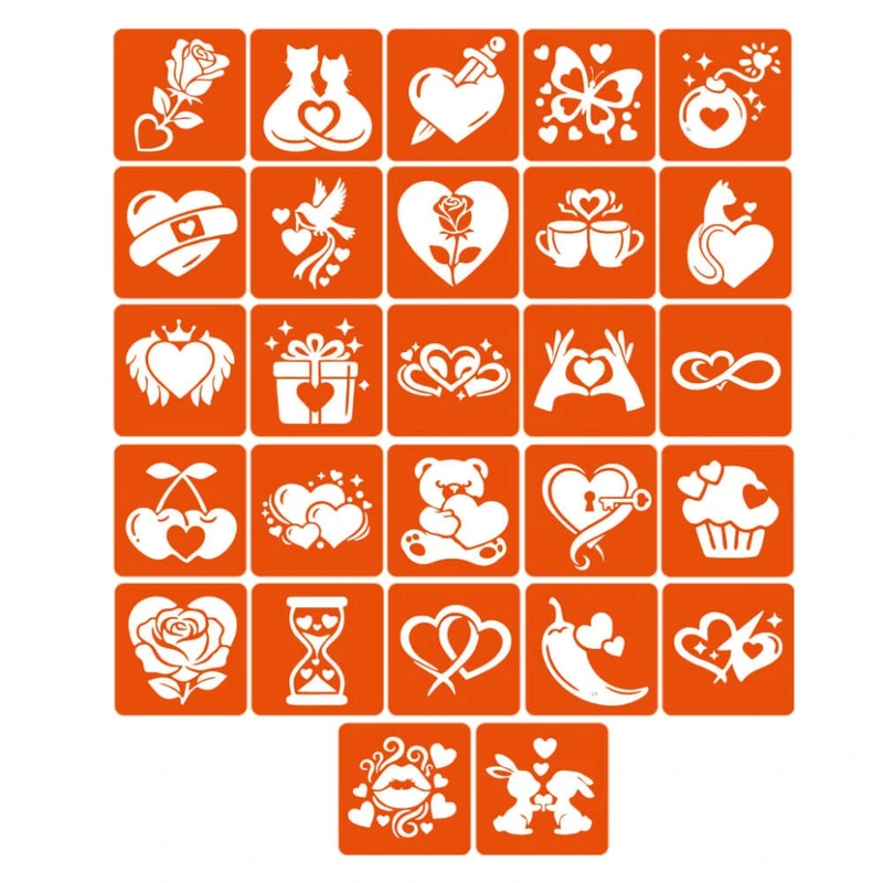 Набір трафаретів для біо-тату "Love Story" love-story_5x5_27_1, 27 трафаретів — Fresh Tattoo