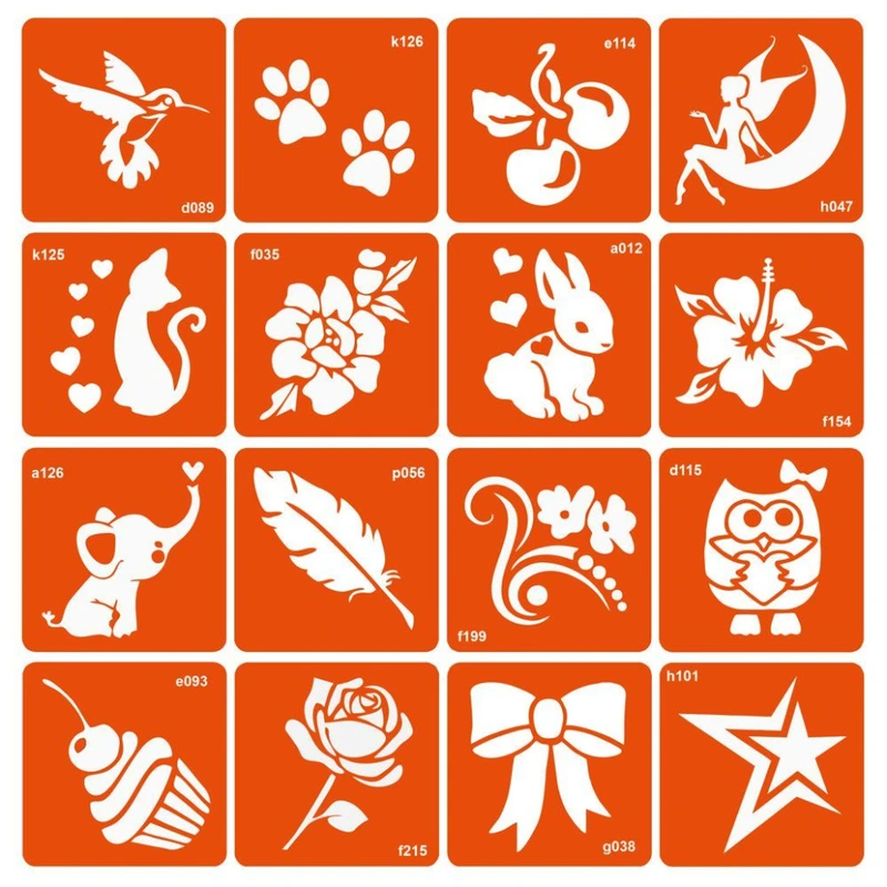 Набір трафаретів для біо-тату "Мікс для дівчаток №1" mix_for_girls_simple_1-16