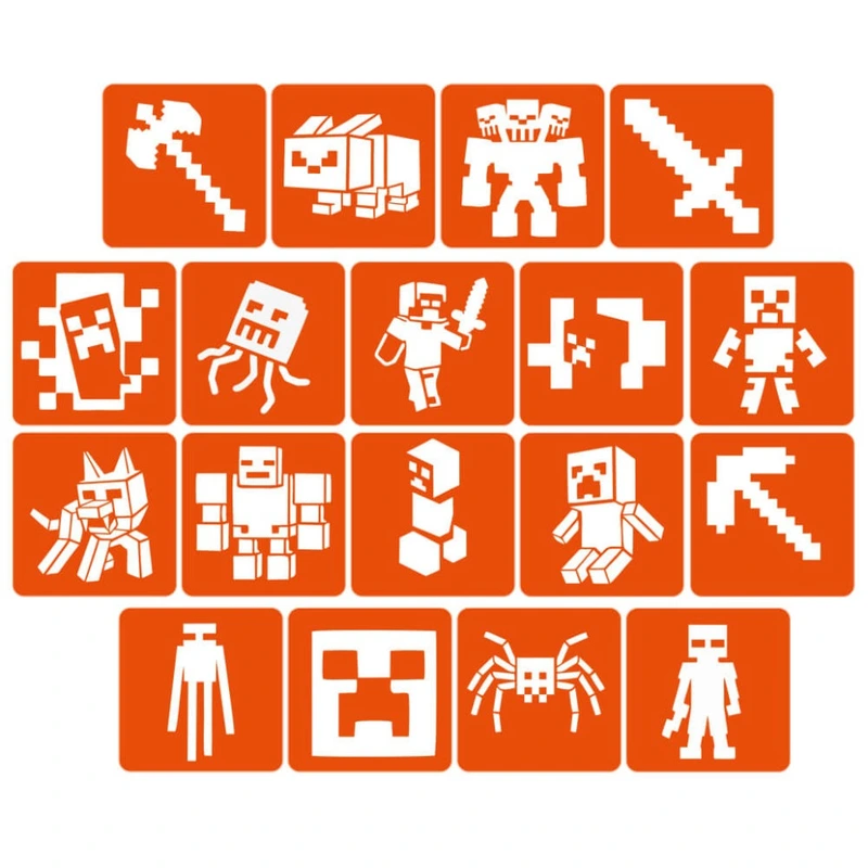 Набір трафаретів для біо-тату "Minecraft" Minecraft-5x5-18, 18 трафаретів — Fresh Tattoo