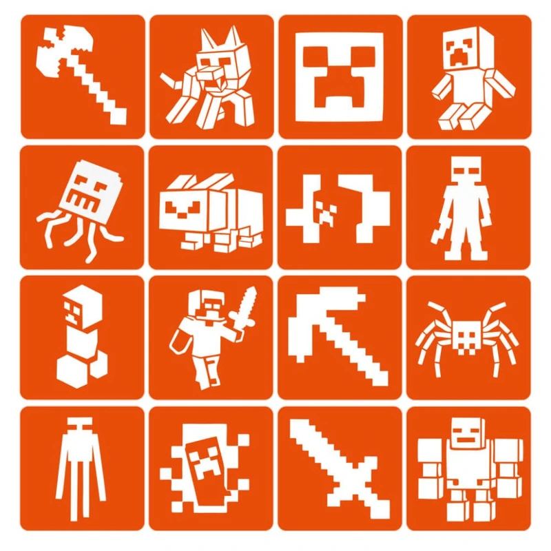 Набір трафаретів для біо-тату "Minecraft" Minecraft-6x6-16, 16 трафаретів — Fresh Tattoo