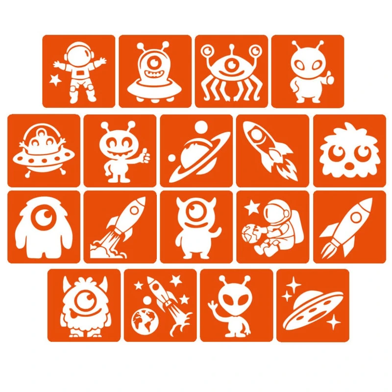 Набір трафаретів для біо-тату "Монстри та ракети #2" monsters-and-rockets-2-5x5-18 — Fresh Tattoo