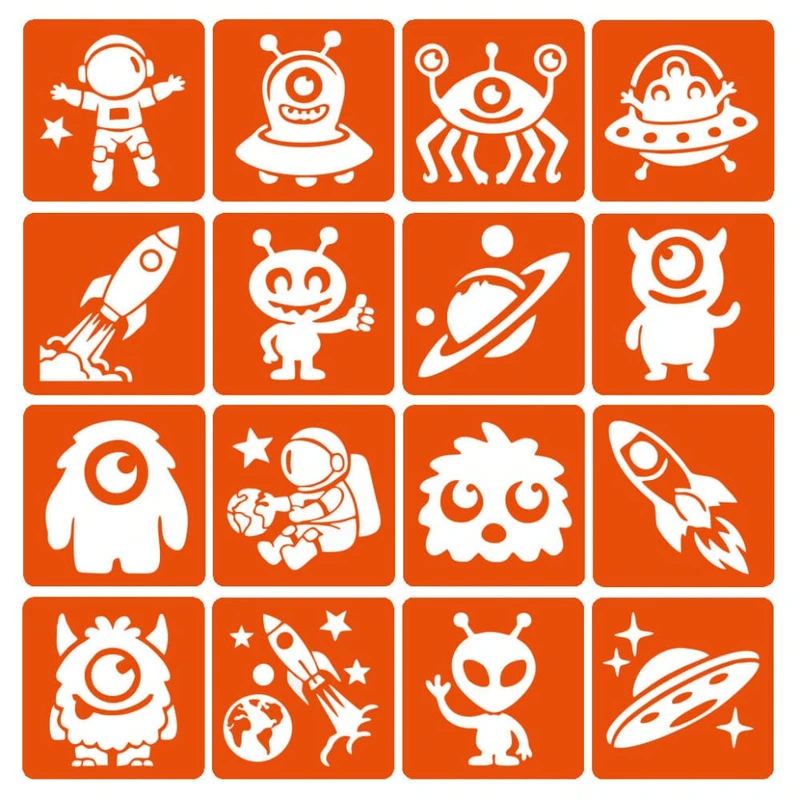 Набір трафаретів для біо-тату "Монстри та ракети №2"o monsters-and-rockets-2-6x6-16