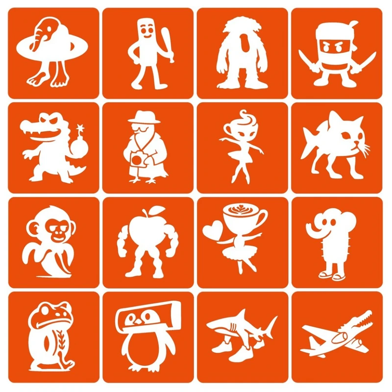 Набір трафаретів для біотату "Італійський брейнрот №1" Italian-brainrot_6x6_16_1 — Fresh Tattoo