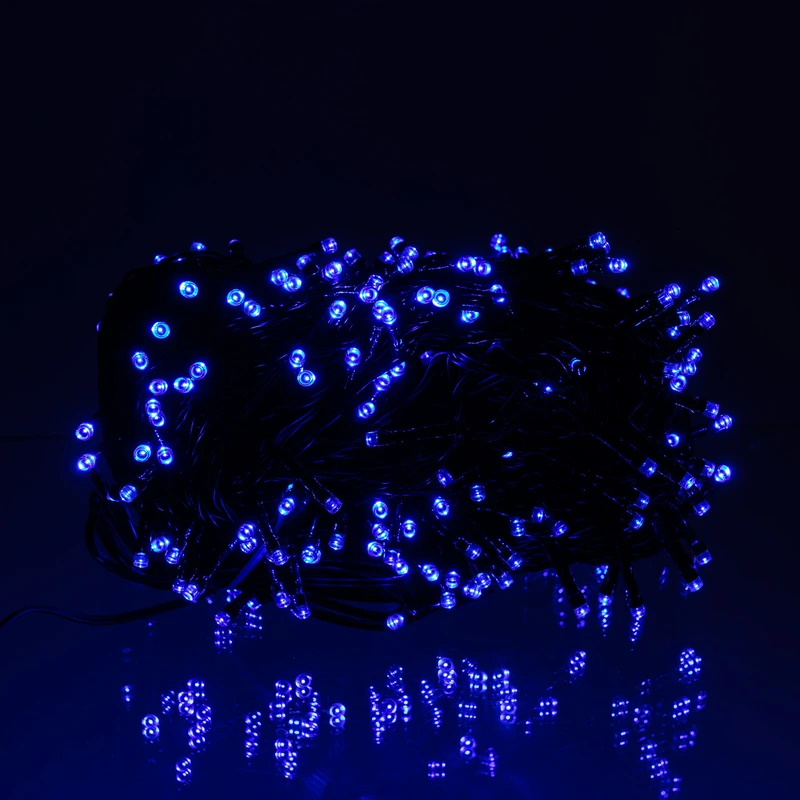 Новорічна гірлянда вулична 100 м 1000 LED із сонячною батареєю 8 режимів роботи чорний провід Синій SB1000L100MBBL