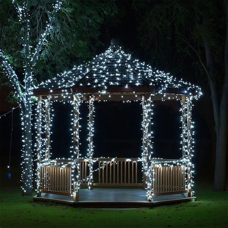 Новорічна гірлянда вулична 100 м 1000 LED із сонячною батареєю 8 режимів роботи чорний провід Біле світло SB1000L100MBW