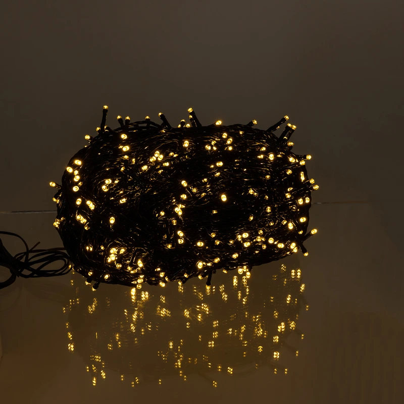 Новорічна гірлянда вулична 100 м 1000 LED із сонячною батареєю 8 режимів роботи чорний провід Жовте світло SB1000L100MBY