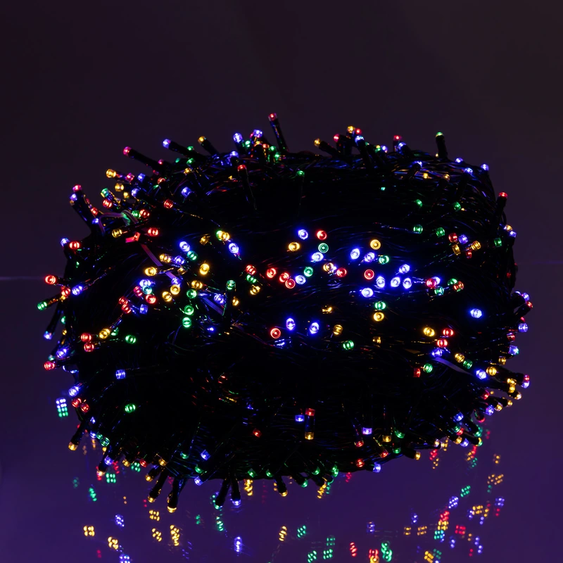 Новорічна гірлянда вулична 100 м 1000 LED з сонячною батареєю чорний провід Мультиколор SB1000L100MBML