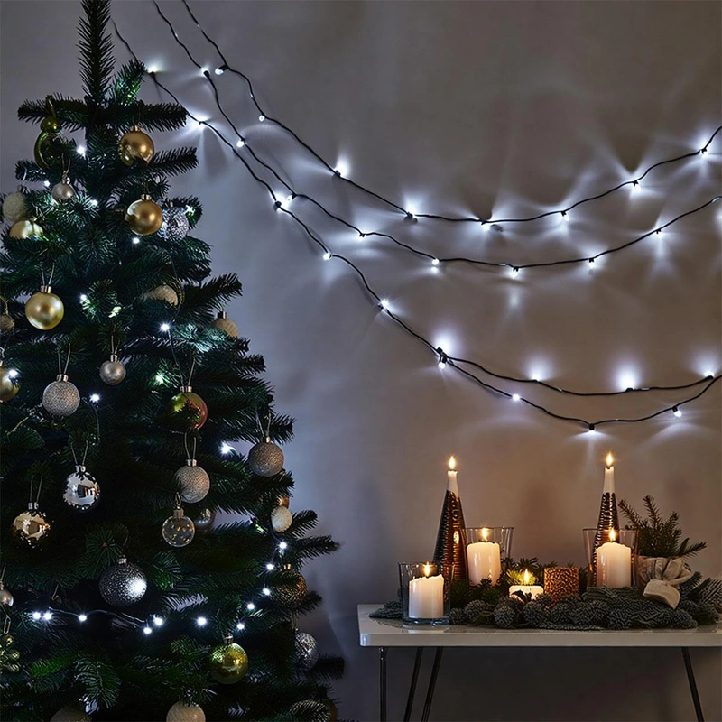 Новорічна гірлянда кімнатна нитка 18 м 180 LED кімнатна гірлянда чорний провід Біле світло W180LED18MBW