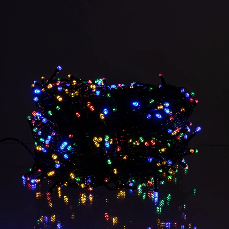 Новорічна гірлянда вулична 50 м 500 LED з сонячною батареєю чорний провід Мультиколор SB500L50MBML
