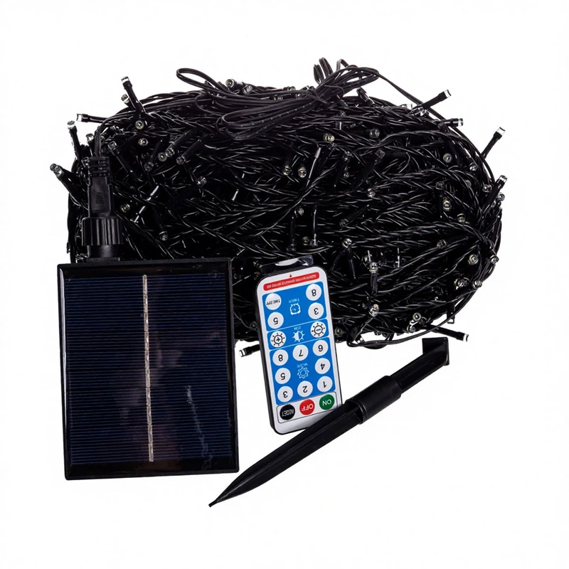 Новорічна гірлянда вулична 50 м 500 LED з сонячною батареєю чорний провід Синій SB500L50MBBL