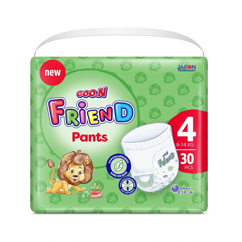 Трусики-підгузки GOO.N FRIEND для дітей 9-14 кг (розмір 4, унісекс, 30 шт) — Goo.N