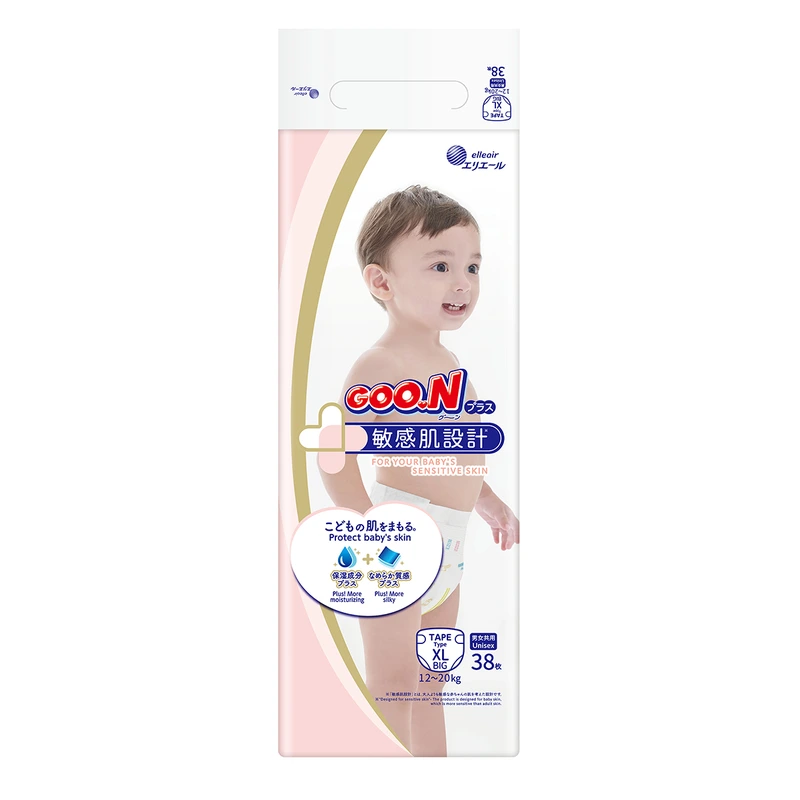 Підгузки GOO.N Plus для дітей 12-20 кг (розмір XL, на липучках, унісекс, 38 шт)