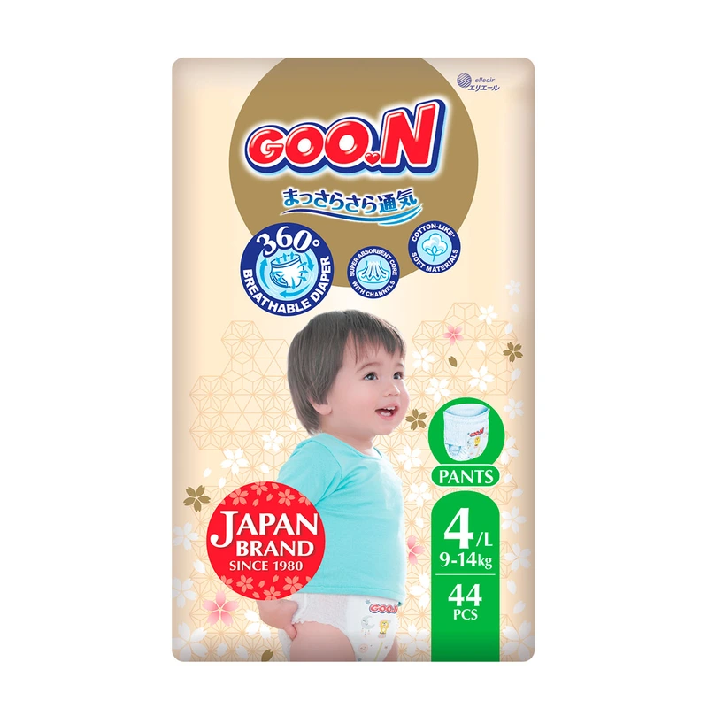 Трусики-підгузки GOO.N Premium Soft для дітей 9-14 кг (розмір 4(L), унісекс, 44 шт) — Goo.N