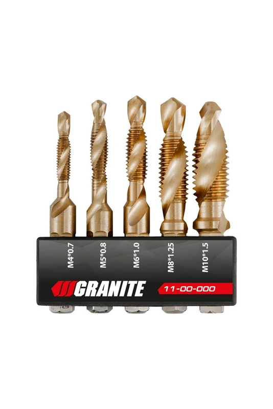 Набір свердел-мітчиків GRANITE HSS M4х0.7 мм/ M5х0.8 мм/ M6х1.0 мм/ M8х1.25 мм/ M10х1.5 мм DIN338 11-00-000 — GRANITE