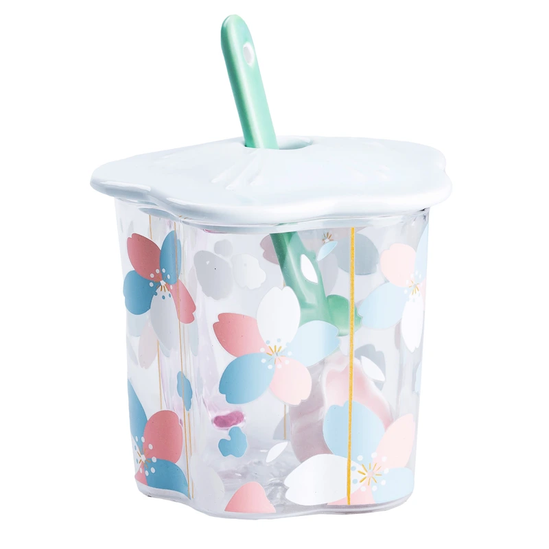 Чашка скляна 500 мл з ложкою та кришкою Блакитний HP7213BL — Happy Life