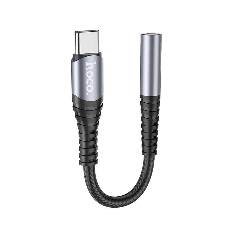 Аудіокабель HOCO LS33 Type-C to 3.5 female, nylon braid,  0,12m, Metal Gray