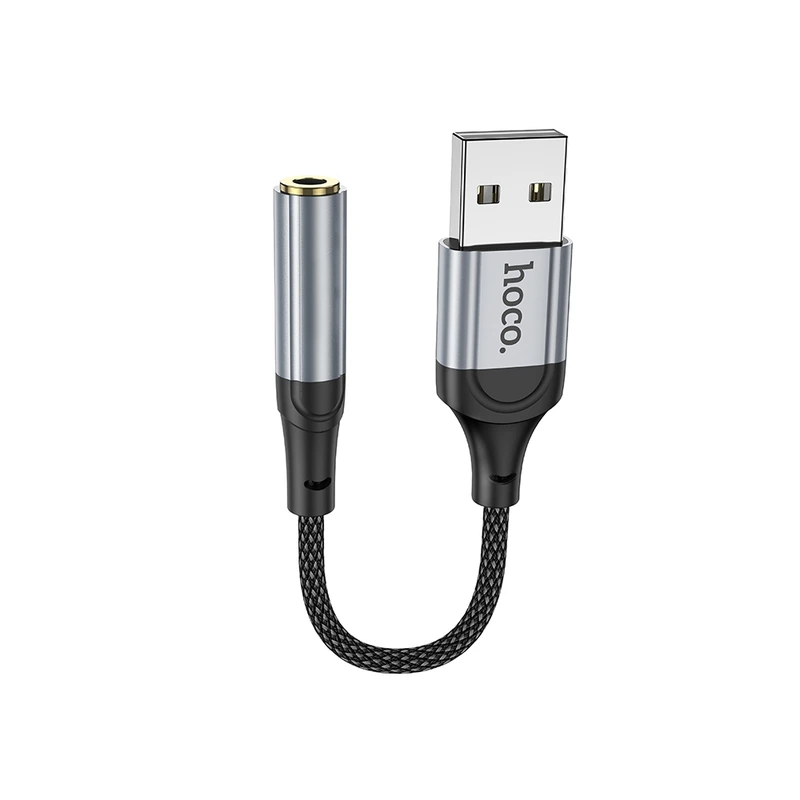 Аудiокабель HOCO LS36 USB-A  to 3.5mm female, nylon braid, 0,12m, Black — Hoco