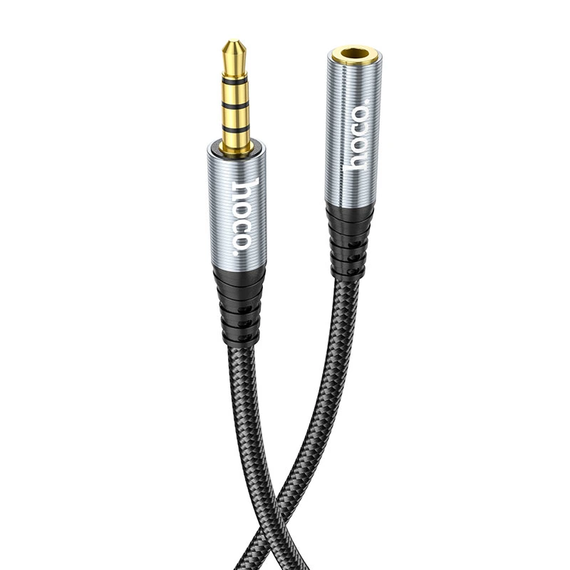 Аудiокабель HOCO UPA20 3.5mm male to 3.5mm female, nylon braid, 1m, Metal Gray — Hoco