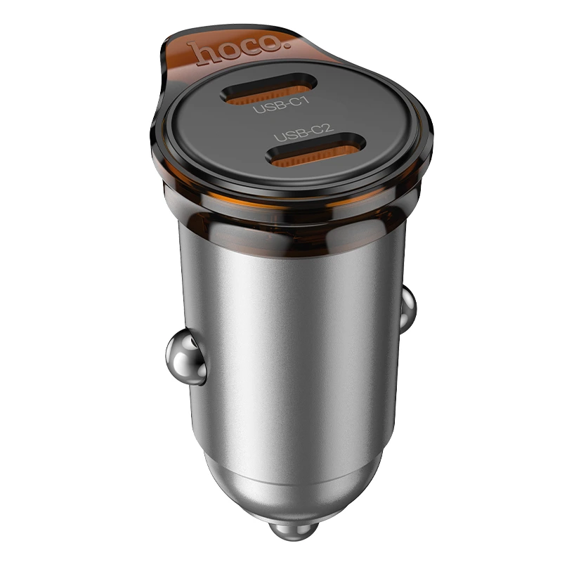 Автомобільний зарядний пристрій HOCO NZ16B Rigorous PD45W(2C) car charger Metal Grey