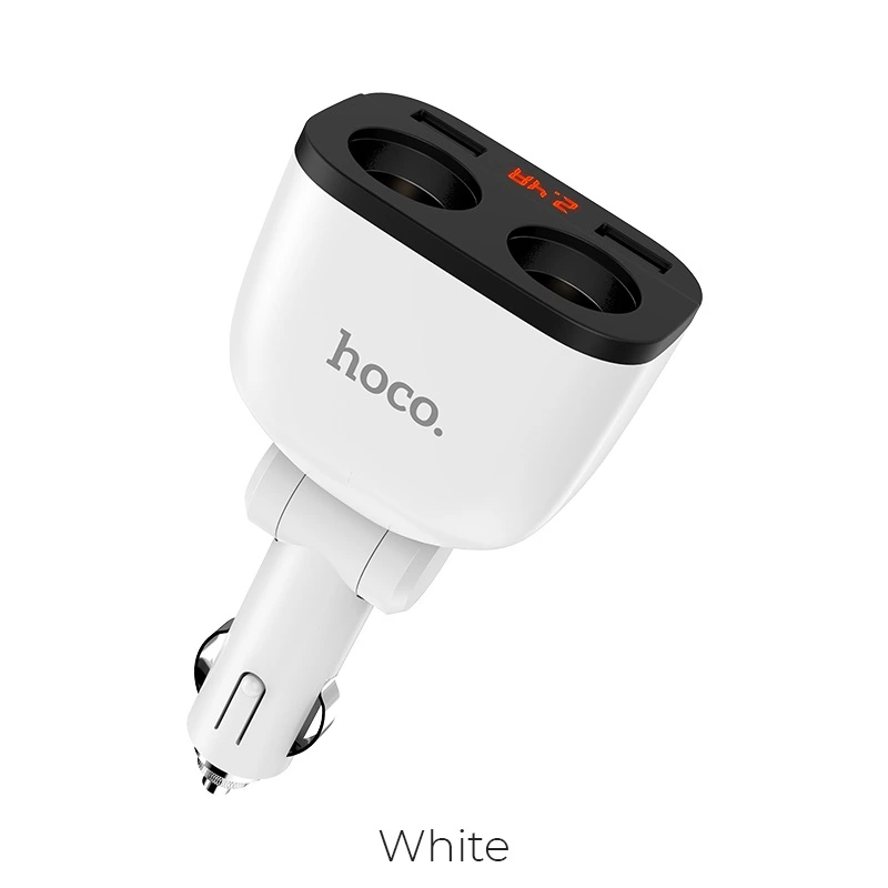 Автомобільний зарядний пристрій HOCO Z28 Power ocean cigarette lighter in-car charger with digital display White — Hoco