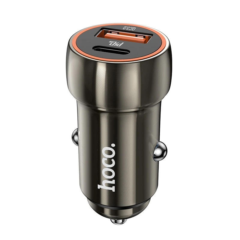 Автомобільний зарядний пристрій HOCO Z46A Blue whale PD20W+QC3.0 car charger Metal Gray — Hoco