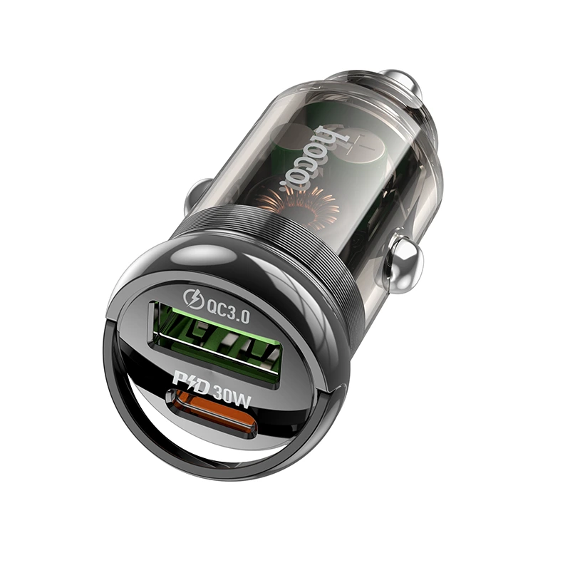 Автомобільний зарядний пристрій HOCO Z53A Vision PD30W+QC3.0 car charger Transparent Black