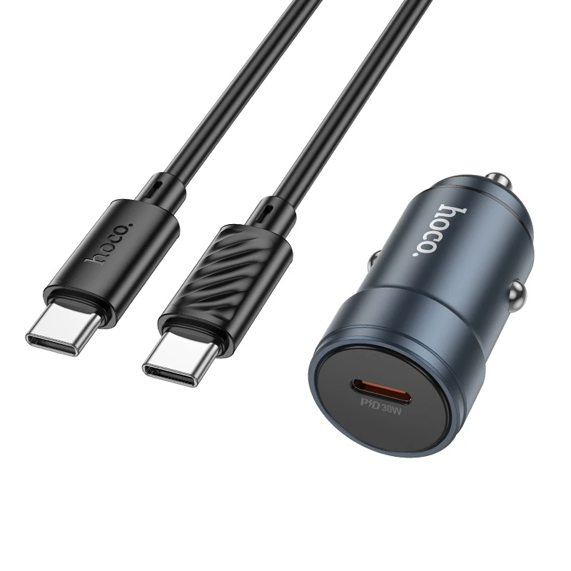 Автомобільний зарядний пристрій HOCO Z57 Glorious single-port PD30W car charger set (C to C) Metal Gray